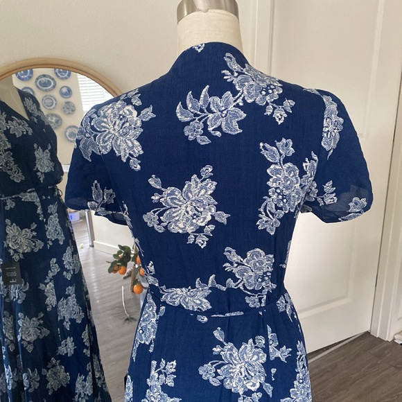 Lulus Heart of Marigold Navy Blue Floral Print Wrap Maxi Dress - Picture 12 of 16